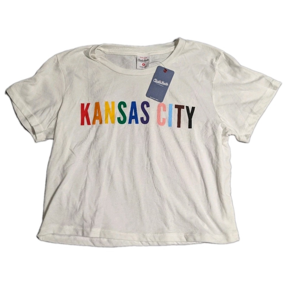Charlie Hustle Kansas City T Shirt Womens M White Rainbow Pride Graphic Cropped